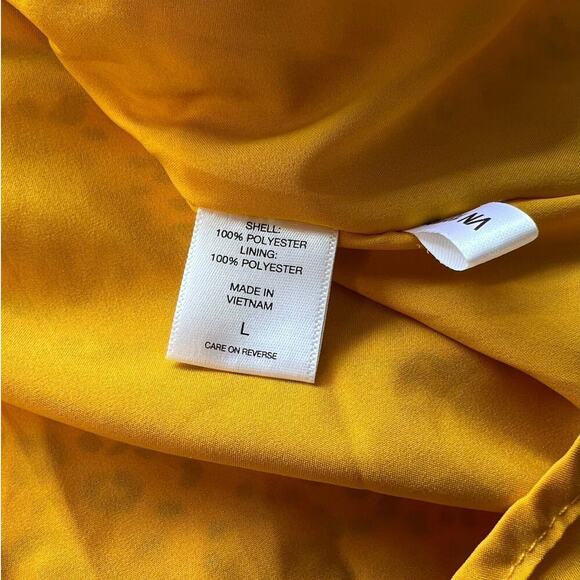 NY & Co. Yellow Cheetah Print, Lined, Long Sleeve Button Down Maxi Dress- L - Picture 5 of 10